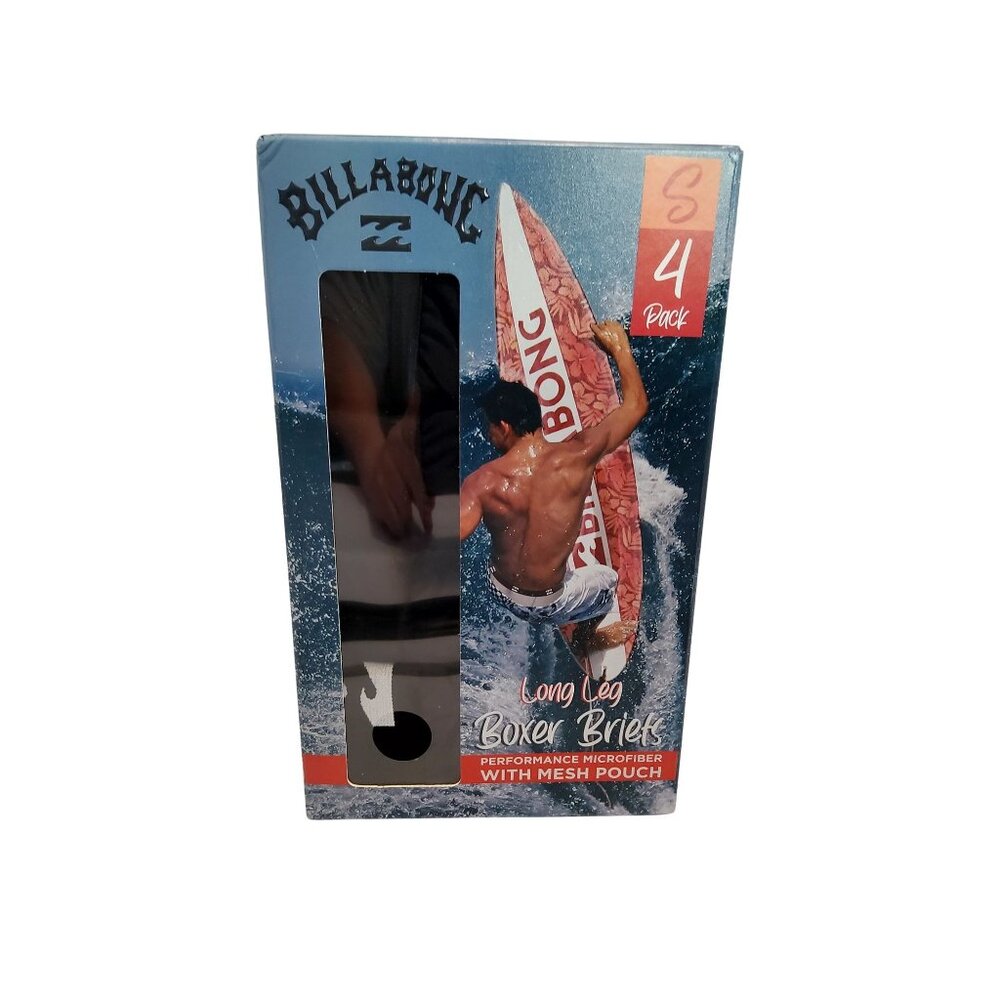 Billabong Mens Long Leg Boxer Briefs 4-Pack Performance Microfiber With Mesh Pou